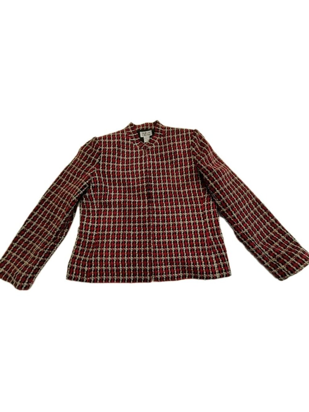 Style & Co Collection 12 Plaid Zip Jacket Black Red Womens Career Textured